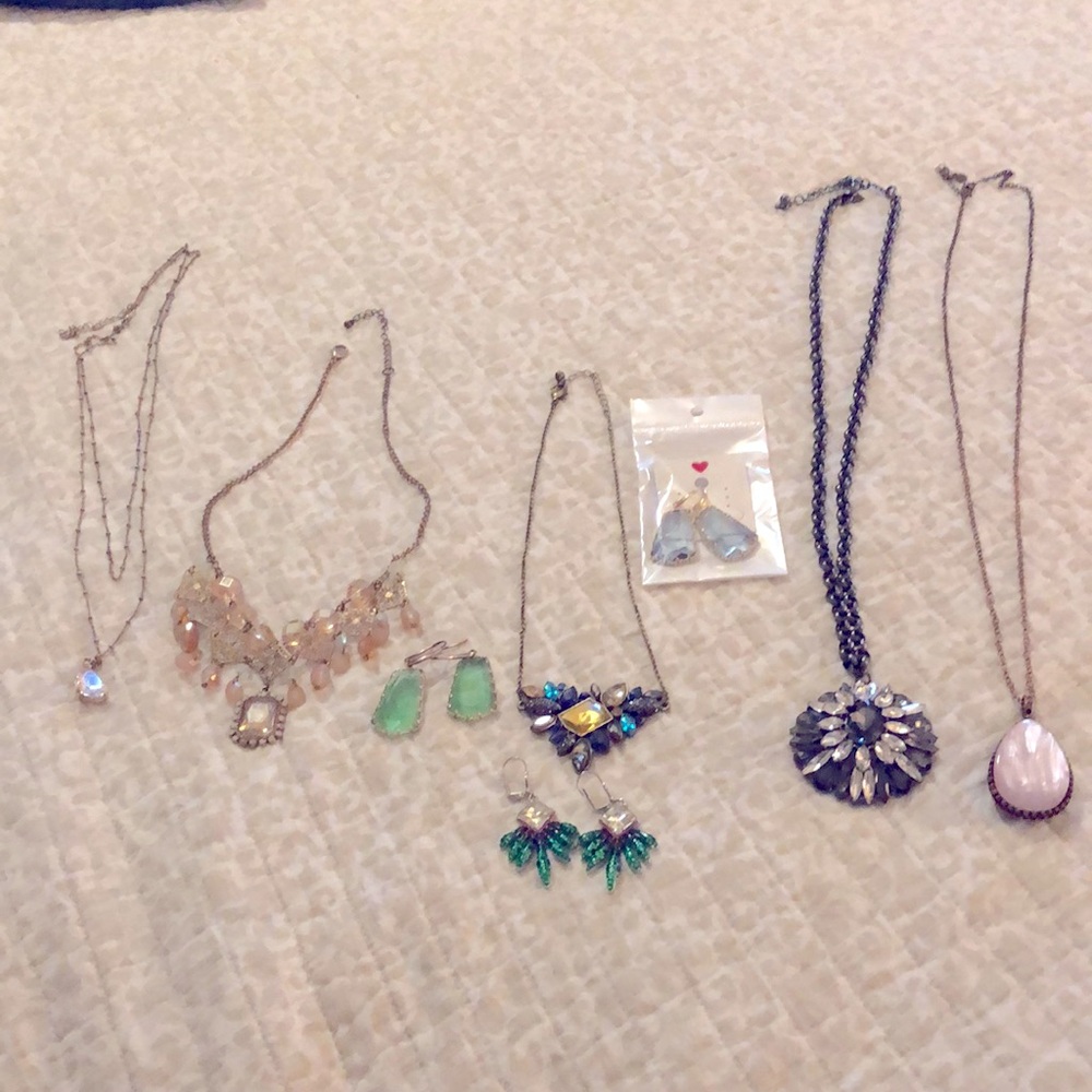5 necklaces, 3 earrings